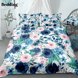 Watercolor Blue Pink Flora Bedding Set