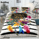 Black Stripe Floral Bedding Set