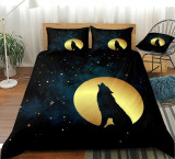 Howling Wolf in Golden Moon Stars Bedding Set