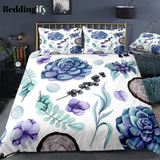 Succulent Violet Flowers and Wood Bedding Set