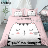 Pink Cartoon Cat Bedding Set