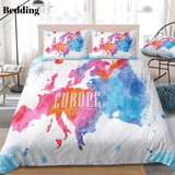 Colorful Watercolor Abstract Europe Map Bedding Set