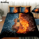 3D Violin on Fire Water Splash Bedding Set
