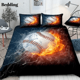 Baseball on Fire and Water Lightning Bedding Set