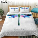 3D Dragonfly White Bedding Set