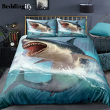 3D Ocean Blue Shark Bedding Set