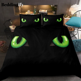 3D Cat Green Eye Black Bedding Set