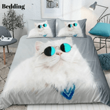 3D White Cat Bedding Set