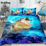 Teen Blue Purple Wolf Bedding Set