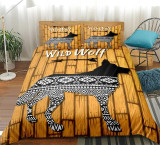 Wood Brown Striped Wolf Bedding Set