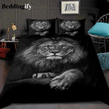 Black Lion Pattern Lifelike Print Bedding Set