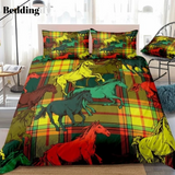 Colorful Horses Running Checkered Bedding Set