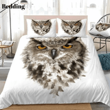 3D Owl with Ears and Yellow Eyes White Bedding Set