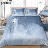 White Wolf Sitting In Snow Bedding Set
