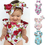 Baby & Girls Floral Clothes Jumpsuit + Headband Outfits