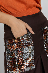 Brown A Line Midi Skirt