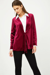 Burgundy Velvet Cardigan with Ties