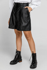 Black Faux Leather Bermuda Shorts by Conquista Fashion