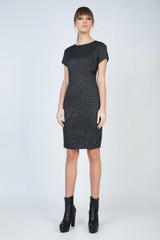 Short Sleeve Fitted Dress with Faux Leather Detail and Zip Fastening by Conquista Fashion