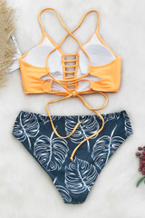 YELLOW AND LEAVES PRINT BIKINI