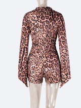V Neck Leopard Long Sleeve Romper