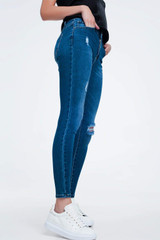 Distressed Skinny Fit Jeans in Mid Wash