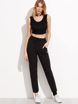 Black Heart Print Drawstring Waist Peg Pants