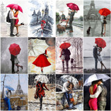 EverShine Oil Painting By Numbers Couple DIY Hand Painted Wall Art Red Umbrella Pictures By Numbers Home Decor