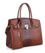 Animal Skin Textured Satchel with Wallet