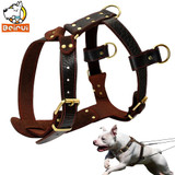 Genuine Leather Dog Harness Brown Walking Training Harnesses