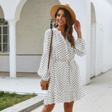 V-neck Polka Dot Long Sleeve Printed Dress
