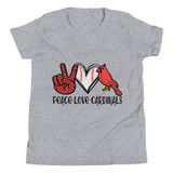 Peace Love Cardinals Baseball Youth Short Sleeve T-Shirt