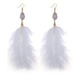 Fluffy Feather Drop Earrings With Stone Pendant