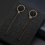 Black Crystal Long Tassel Earrings
