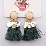 Opal Pearl and Golden Charm Coin Tassel Earrings