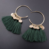 Golden Hoop Coin Charm and Fringe Earrings