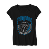 Rolling Stones Blue Light Tongue Logo - Mens Black T-Shirt