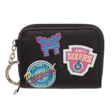 Ready Player One PU Faux Leather with Patches Mini Zip Around Wallet, Credit Card Holder