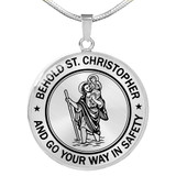 Stainless Steel SAINT CHRISTOPHER Necklace Pendant -Behold St. Christopher and Go your Way in Safety - Religious jewelry good wishes to travelers Gifts For Son, Grandson, Granddaughter, daughter