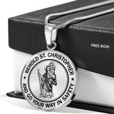 Stainless Steel SAINT CHRISTOPHER Necklace Pendant -Behold St. Christopher and Go your Way in Safety - Religious jewelry good wishes to travelers Gifts For Son, Grandson, Granddaughter, daughter