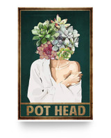 Garden Pot Head Vertical Decor Simple Flower Vintage Poster - Funny Bathroom Print Poster White - Satin Portrait Poster Wall Art Home