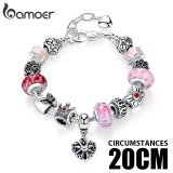 Silver Color Snake Chain Charm Bracelets & Bangles with Safety Chain & Glass Beads Bracelet for Women PA1494
