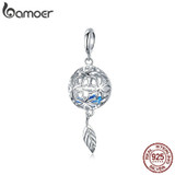 BAMOER Genuine 925 Sterling Silver Preserved Flower Geometric Charms Pendant fit Original Bracelets Bangles DIY Jewelry SCC1123