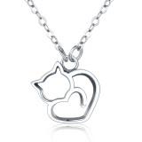 BAMOER Authentic 100% 925 Sterling Silver Lovely Cat Exquisite Women Pendant Necklace Luxury Sterling Silver Jewelry Gift SCN188