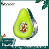 bamoer 925 Sterling Silver Jewelry Green Enamel Avocado Fruit Charm for Original Silver Bracelet 3mm Women Jewelry Making BSC129