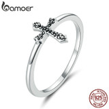 bamoer 925 Sterling Silver Vine Cross Finger Rings for Women Vintage Retro Stackable Rings Band Silver Fine Jewelry SCR674