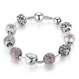 BAMOER Silver Plated Charm Bracelet & Bangle with Love and Flower Beads Women Wedding Jewelry 4 Colors 18CM 20CM 21CM PA1455 BAMOER Silver Plated Charm Bracelet & Bangle with Love and Flower Beads Women Wedding Jewelry 4 Colors 18CM 20CM 21CM PA1455