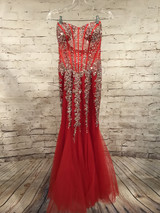 RED GEMMED MERMAID GOWN