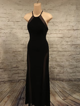 BLACK/MESH LONG EVENING GOWN