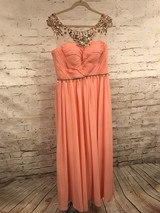 PEACH/MESH LONG EVENING GOWN